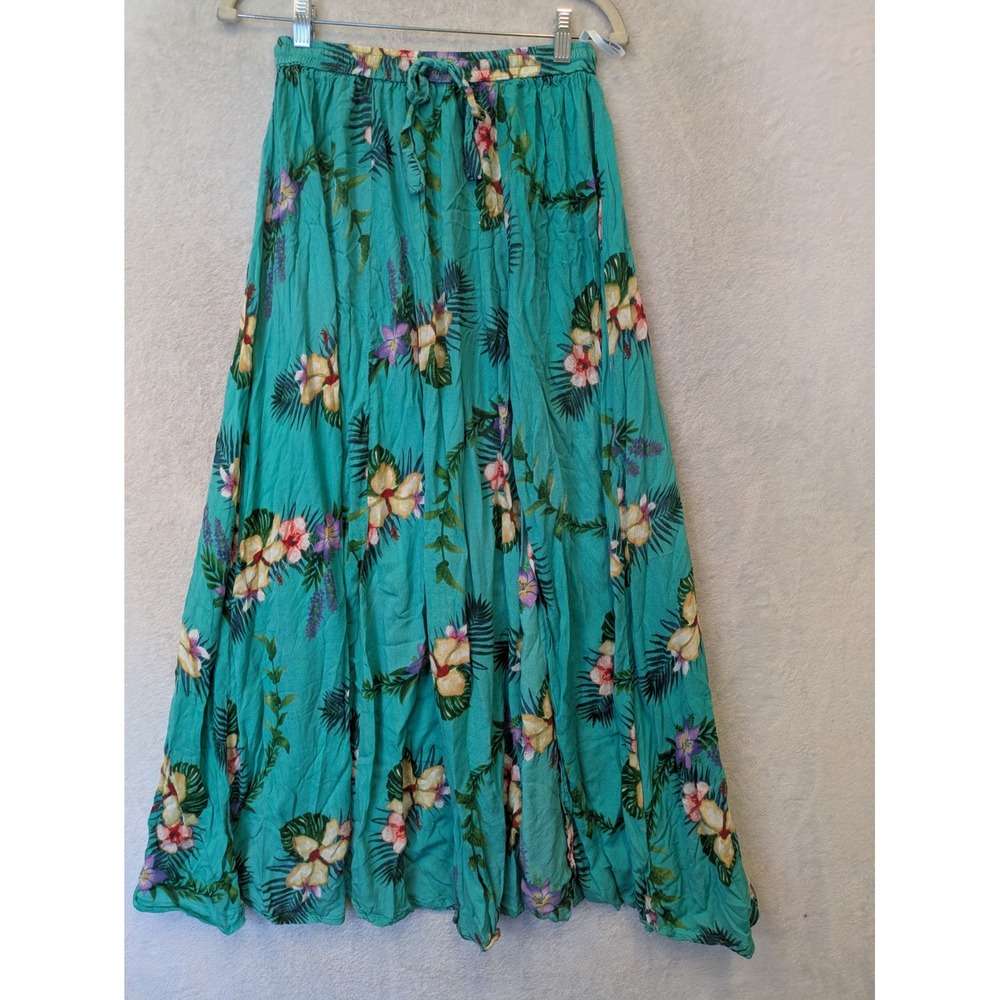 India Boutique Maxi‎ Skirt Women's OS Teal Floral Tropical Boho Hippie Flowy